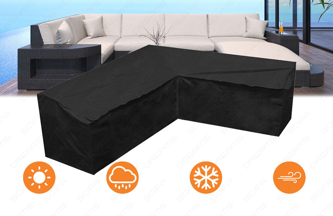 Hochwertige Schutzabdeckung fÃ¼r das Rattansofa Wave U Form - 100% Polyester in schwarz - 3teilig