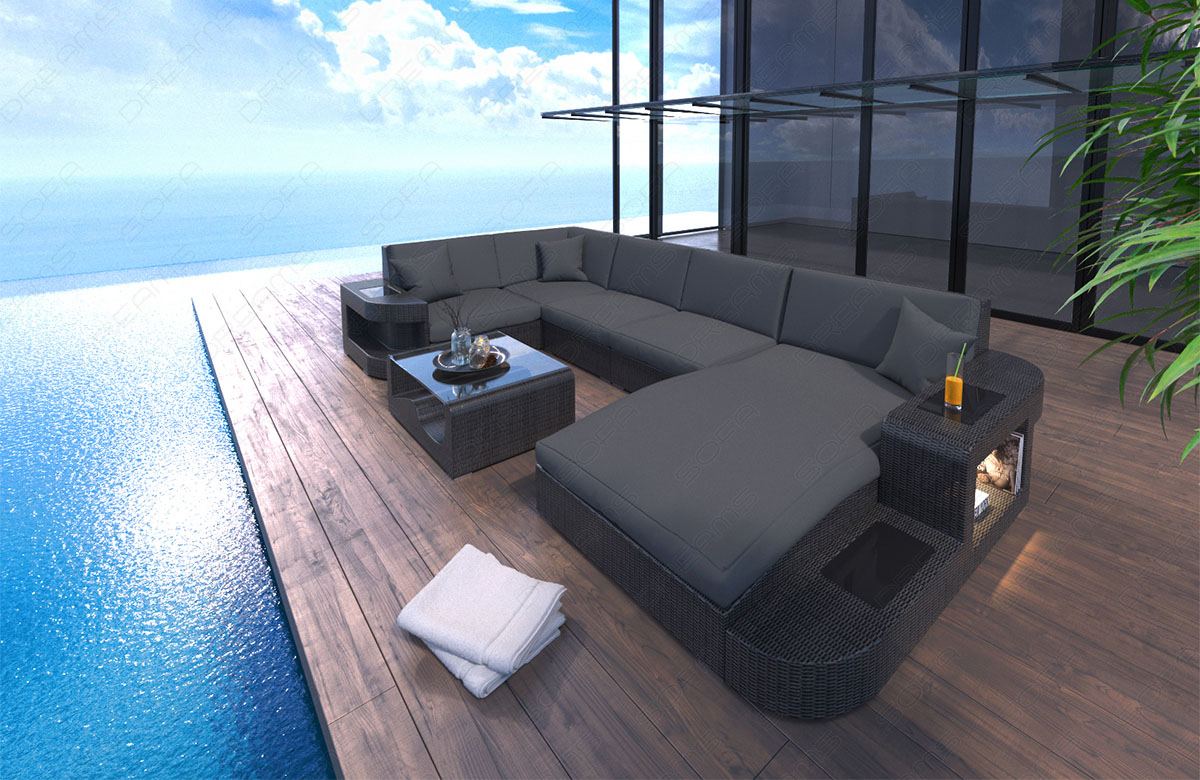 Rattan Sofa Konstantin U Shape Gray