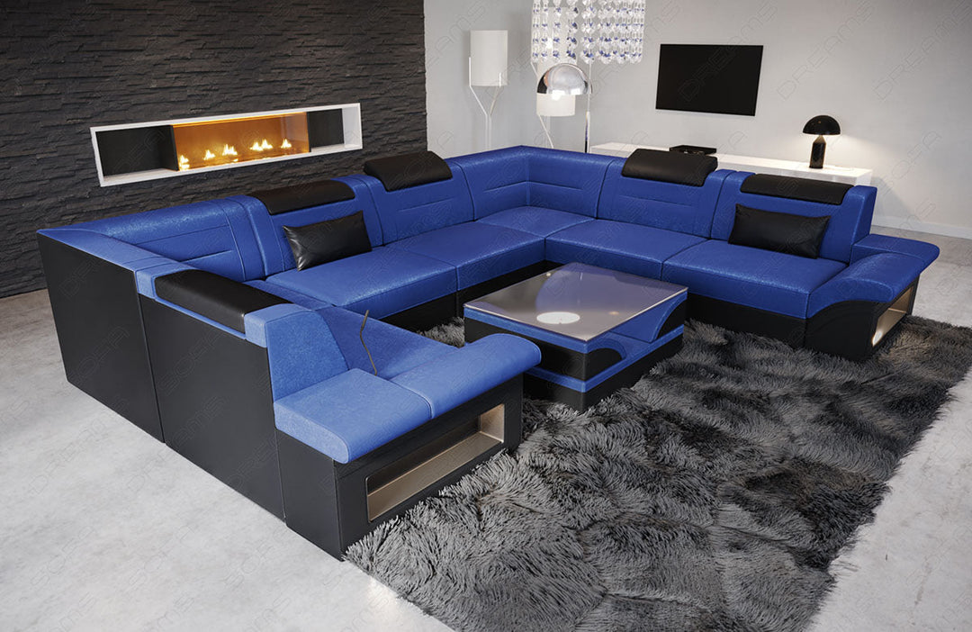 Samstoff Sofa Brianza U Form in blau - SunVelvet1027