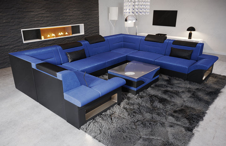 Samstoff Sofa Brianza U Form in blau - SunVelvet1027