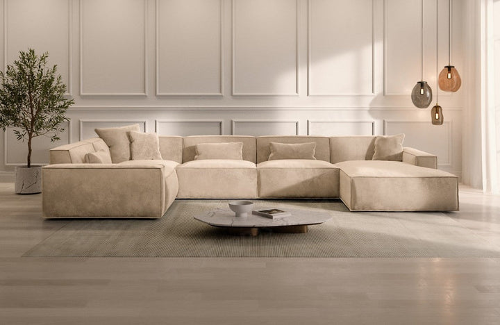 Luxus Polster Wohnlandschaft Formenta U Form mit Samtstoff-Bezug in Creme