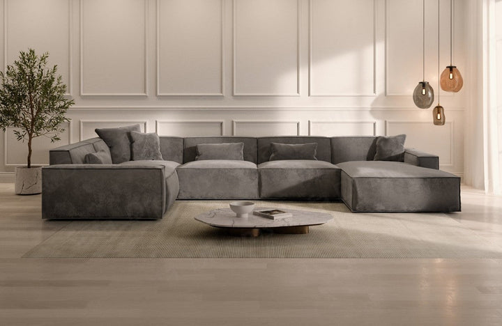 Luxus Polster Wohnlandschaft Formenta U Form mit Samtstoff-Bezug in Dunkelgrau