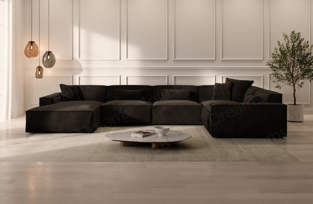 Luxus Polster Wohnlandschaft Formenta U Form mit Samtstoff-Bezug in Schwarz