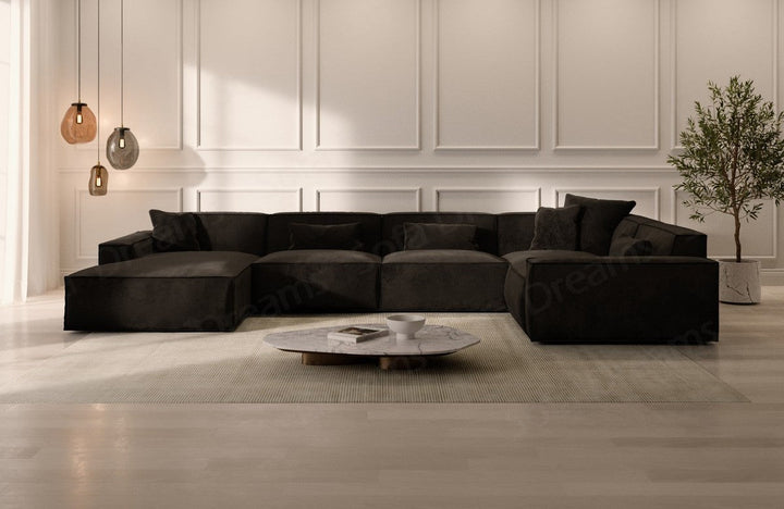 Luxus Polster Wohnlandschaft Formenta U Form mit Samtstoff-Bezug in Schwarz