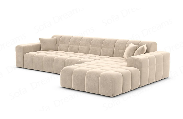 Polster Ecksofa Ibiza L kurz mit Samtstoff Bezug in Creme