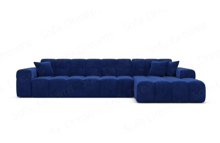 Polster Ecksofa Ibiza L kurz mit Samtstoff Bezug in Dunkelblau