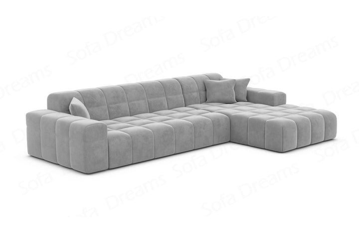 Polster Ecksofa Ibiza L kurz mit Samtstoff Bezug in Hellgrau