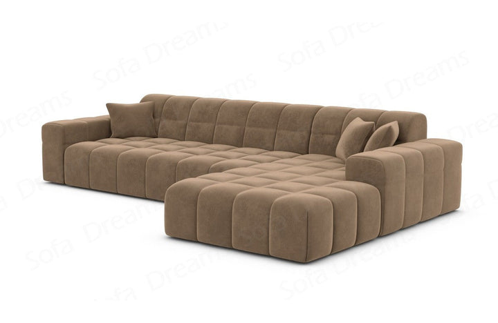 Polster Ecksofa Ibiza L kurz mit Samtstoff Bezug in Braun
