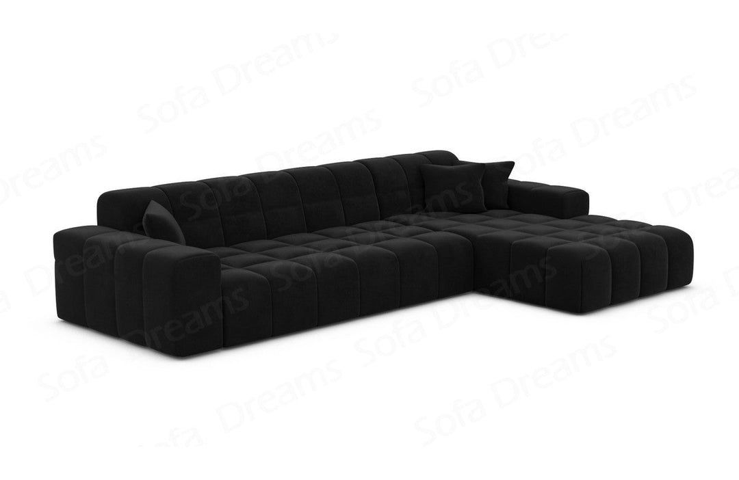 Polster Ecksofa Ibiza L kurz mit Samtstoff Bezug in Schwarz