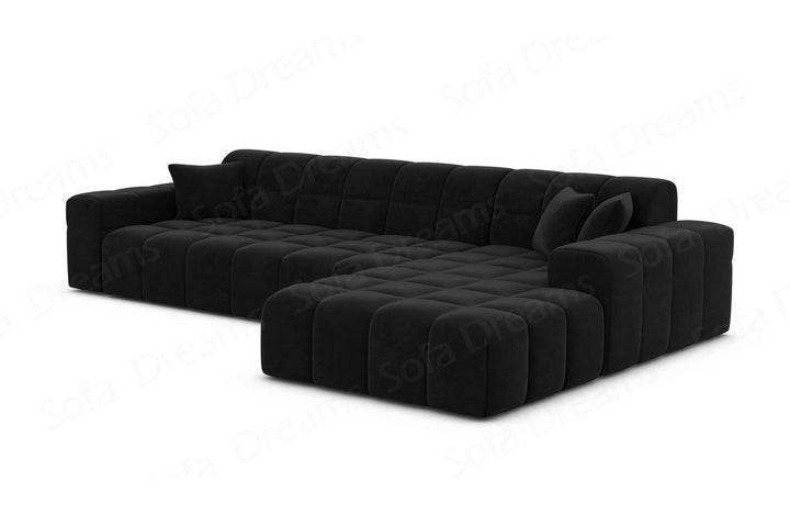 Polster Ecksofa Ibiza L kurz mit Samtstoff Bezug in Schwarz
