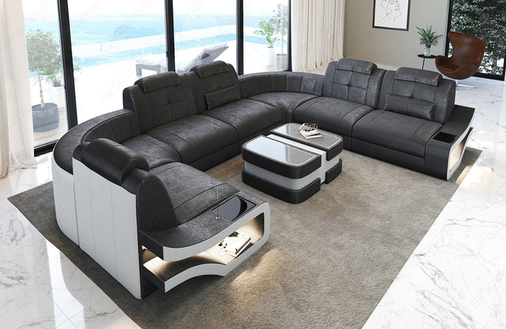 U Form Sofa Elena mit Stoffbezug als Mini Version in silbergrau - SunVelvet1014 - Nebenfarbe weiÃŸ - Bitte beachten: Die RÃ¼ckwand ist in den Farben der Hauptfarbe!