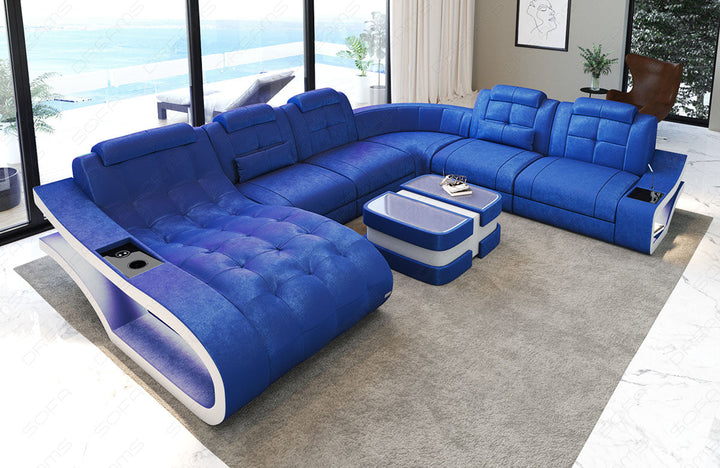 XXL Sofa Elegante Mini U Form Stoffsofa in blau - SunVelvet1027