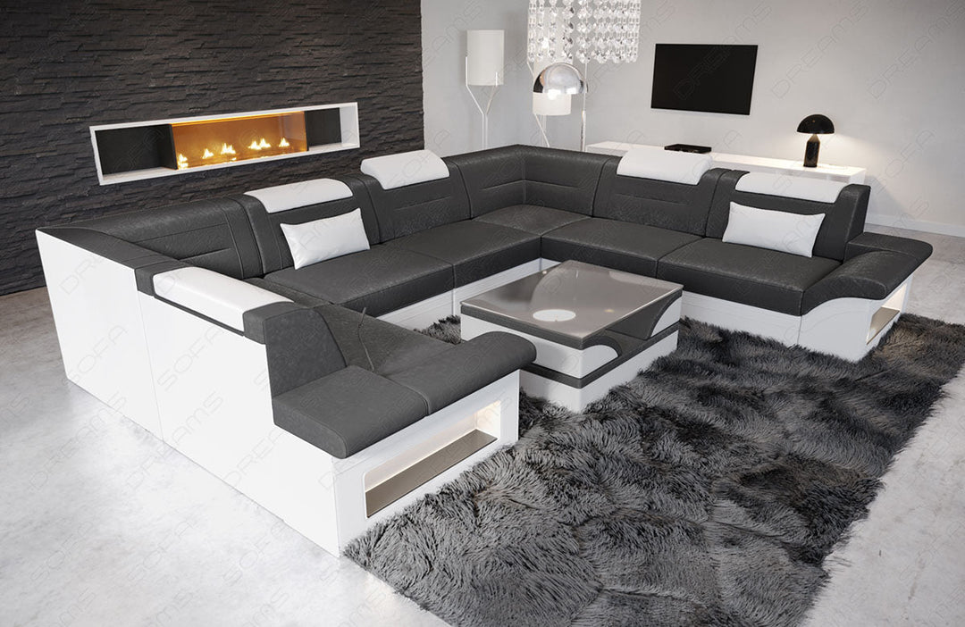 Samstoff Sofa Brianza U Form in silbergrau-weiÃŸ - SunVelvet1014