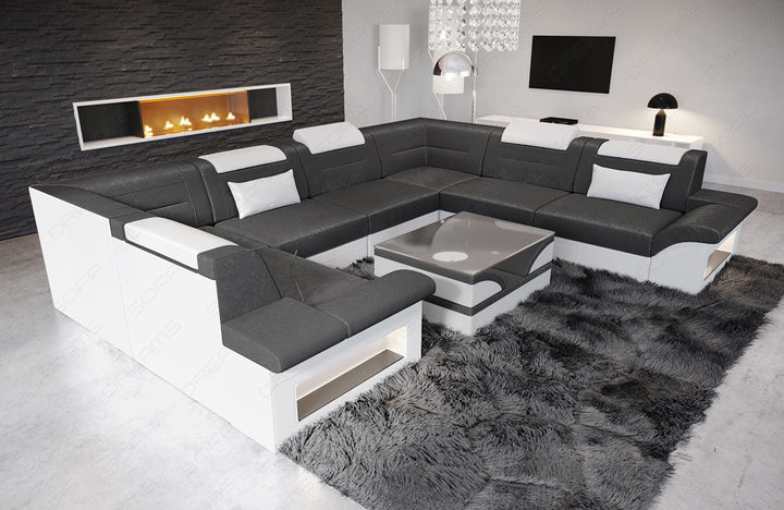 Samstoff Sofa Brianza U Form in silbergrau-weiÃŸ - SunVelvet1014