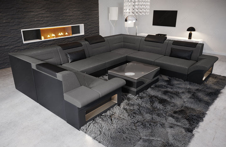 Wohnlandschaft Brianza U Form in warmgrau - Altara7B - Wildleder Optik