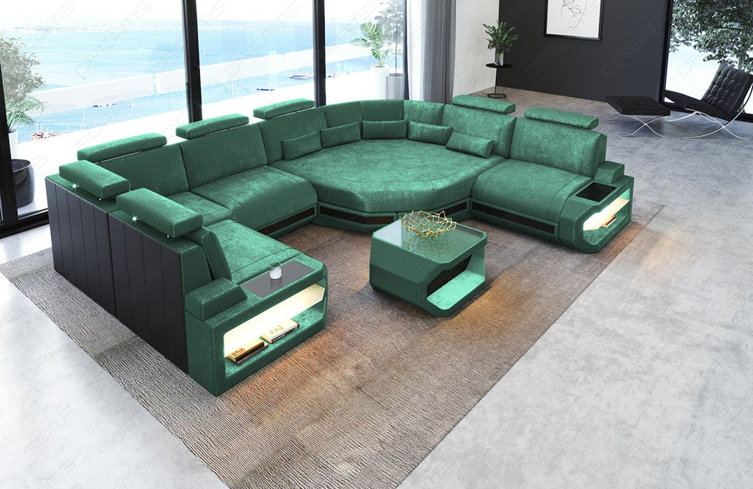 Samtstoff Polster Wohnlandschaft Asti U Mini in tÃ¼rkis - SunVelvet1008