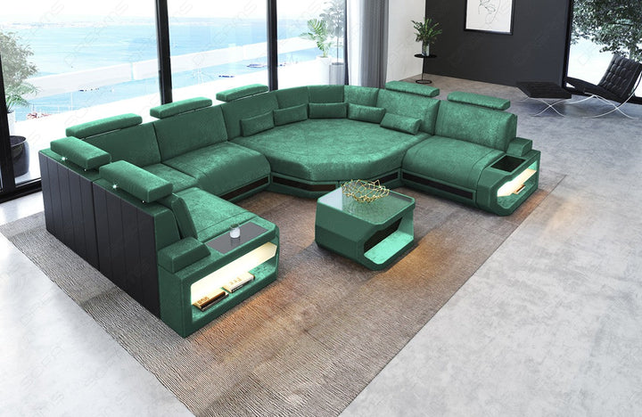 Samtstoff Polster Wohnlandschaft Asti U Mini in tÃ¼rkis - SunVelvet1008