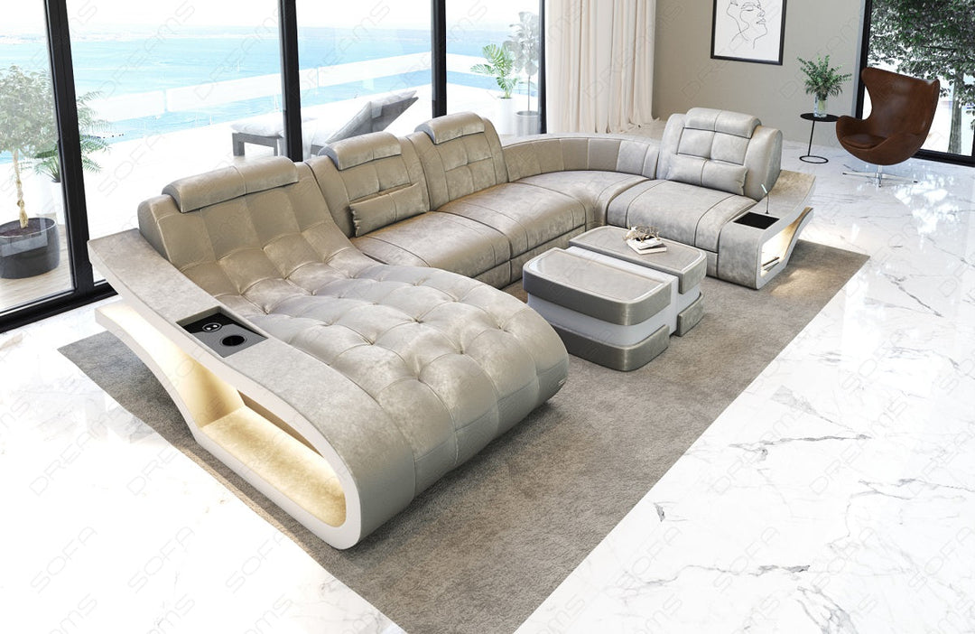 Design Wohnlandschaft Samtstoff Elegante U Form in beige - SunVelvet1021