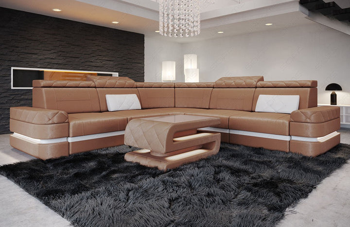 Samtstoff Eck Couch Positano L Form in hellbraun - SunVelvet1011 - Nebenfarbe weiÃŸ