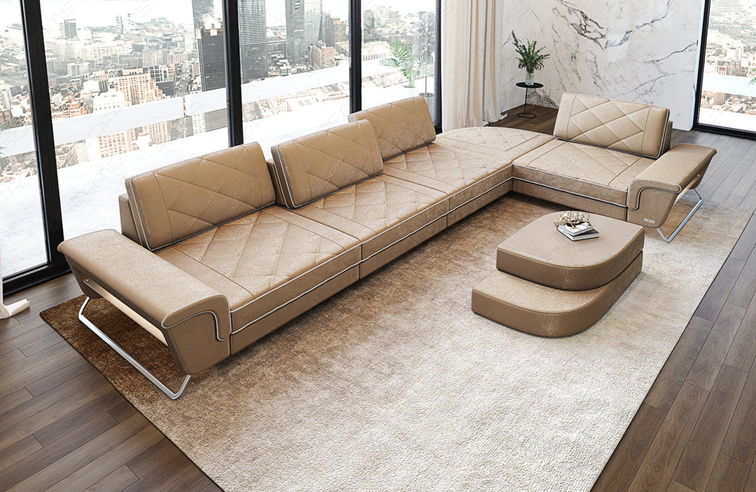 Polster Ecksofa Rotello L Form in sandbeige - SunVelvet1004 Samtstoff