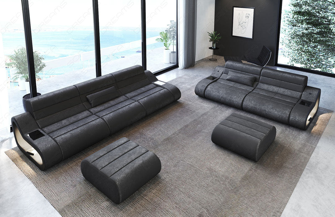 Moderne Sofagarnitur Concept 3-2 mit Samtstoff in silbergrau - SunVelvet1014