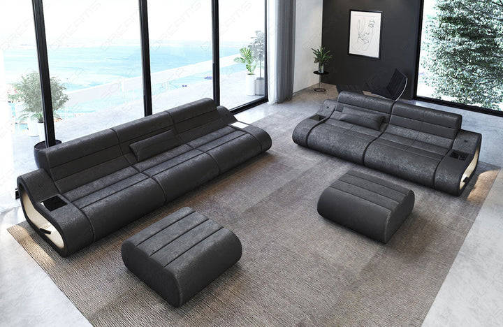 Moderne Sofagarnitur Concept 3-2 mit Samtstoff in silbergrau - SunVelvet1014