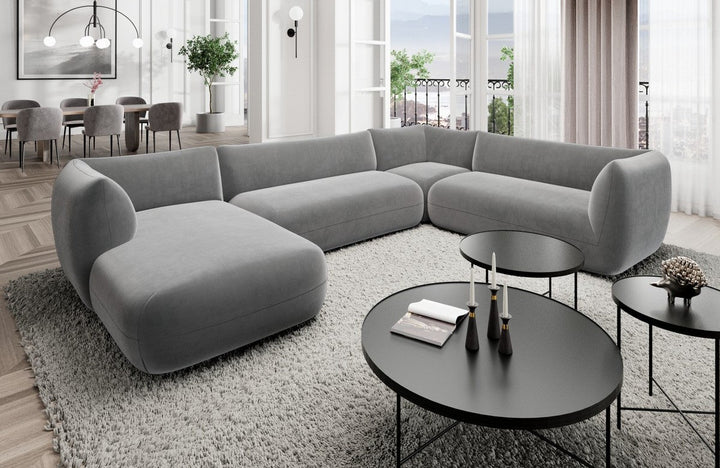 Design Polster Wohnlandschaft Madrid XXL mit Samtstoff Bezug - Dunkelgrau