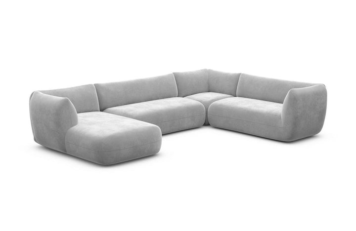 Design Polster Wohnlandschaft Madrid XXL mit Samtstoff Bezug - Hellgrau