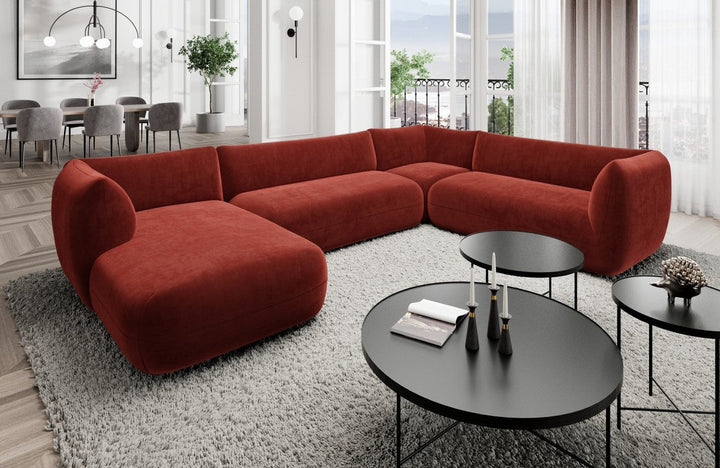 Design Polster Wohnlandschaft Madrid XXL mit Samtstoff Bezug - Rot