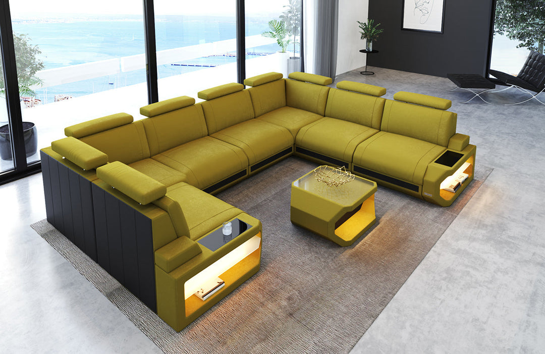 Stoff Wohnlandschaft Siena U Form in ockergelb - SunVelvet1025 Samtstoff