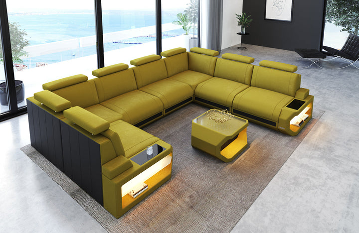 Stoff Wohnlandschaft Siena U Form in ockergelb - SunVelvet1025 Samtstoff