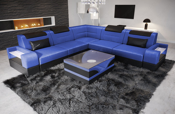 Polster Ecksofa Trivento L Form in blau - SunVelvet1027 - Akzentfarbe schwarz