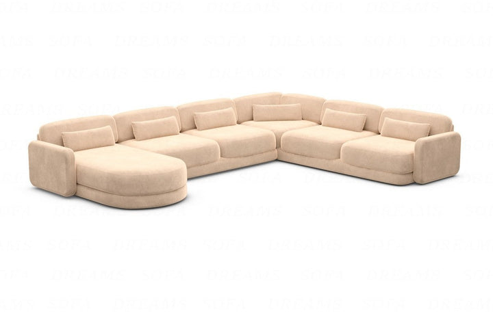 Polster Sofa Wohnlandschaft Valencia XXL mit Samtstoff Bezug - Beige