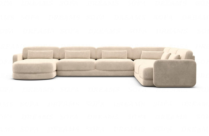 Polster Sofa Wohnlandschaft Valencia XXL mit Samtstoff Bezug - Creme