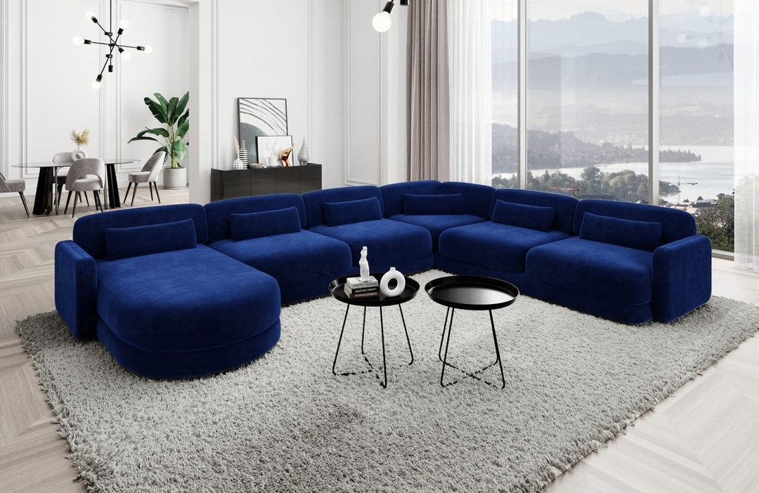 Polster Sofa Wohnlandschaft Valencia XXL mit Samtstoff Bezug - Dunkelblau