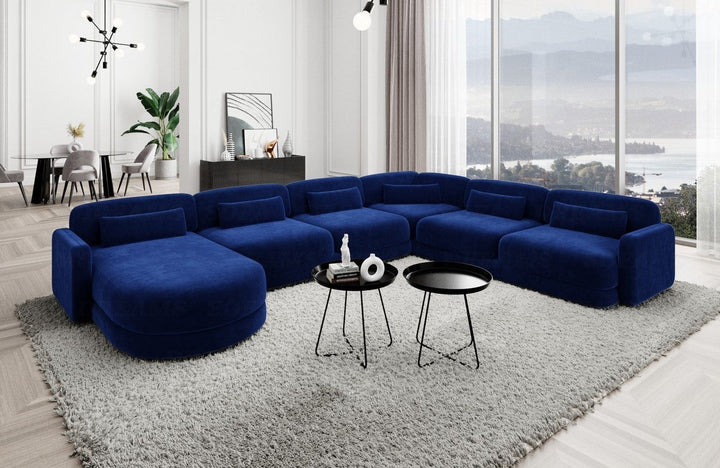 Polster Sofa Wohnlandschaft Valencia XXL mit Samtstoff Bezug - Dunkelblau