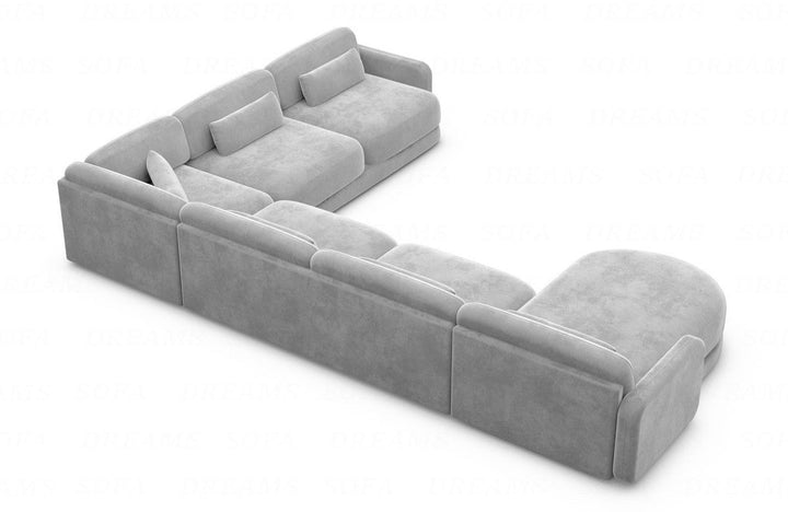 Polster Sofa Wohnlandschaft Valencia XXL mit Samtstoff Bezug - Hellgrau