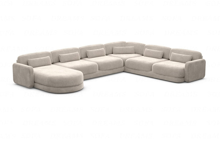 Polster Sofa Wohnlandschaft Valencia XXL mit Samtstoff Bezug - Sand