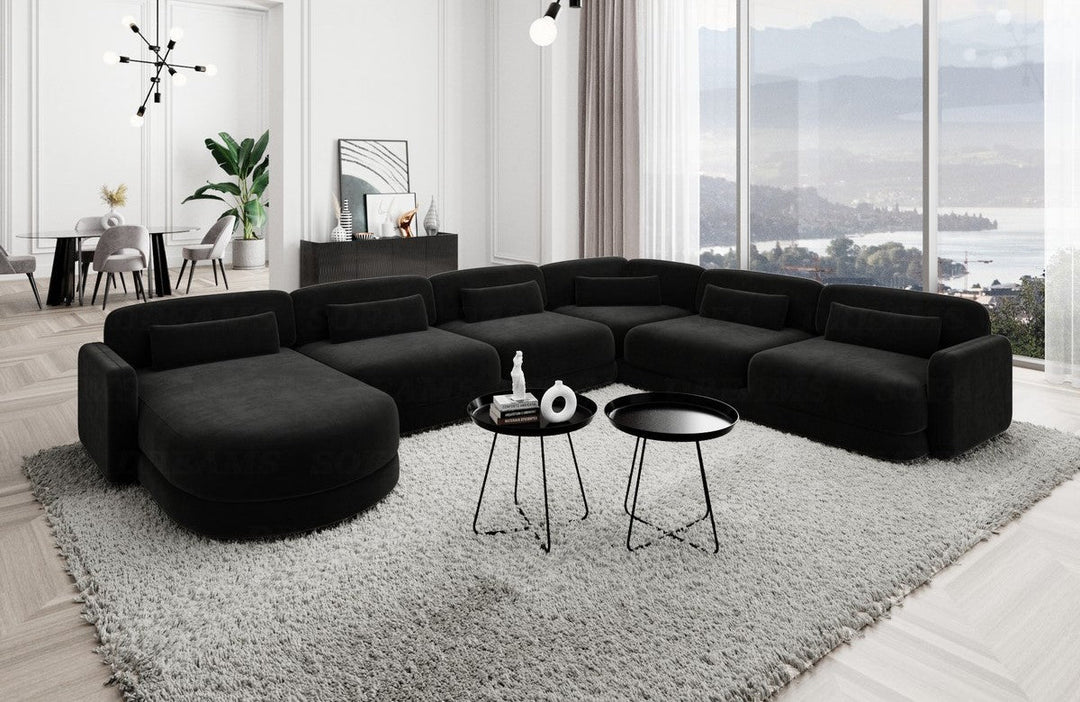 Polster Sofa Wohnlandschaft Valencia XXL mit Samtstoff Bezug - Schwarz