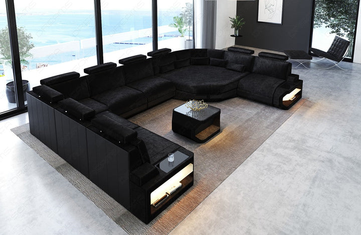 Moderne Wohnlandschaft Asti U Form Samtstoff in schwarz - SunVelvet1015