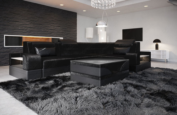 Mini L Form Sofa Trivento mit LED, USB und in Stoffbezug kurz in schwarz - SunVelvet1015 Samtstoff