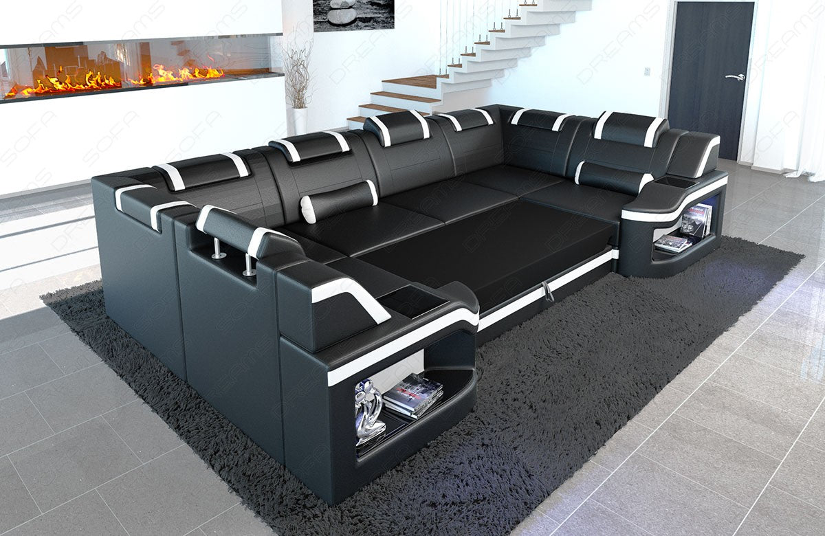 Sectional Lyon Leather Sofa With Lighting
