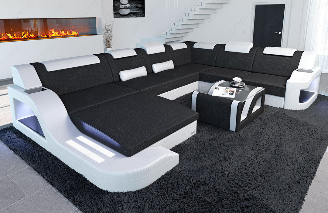Polster Sofa Wohnlandschaft Palermo XXL in schwarz - Hugo14 Strukturstoff