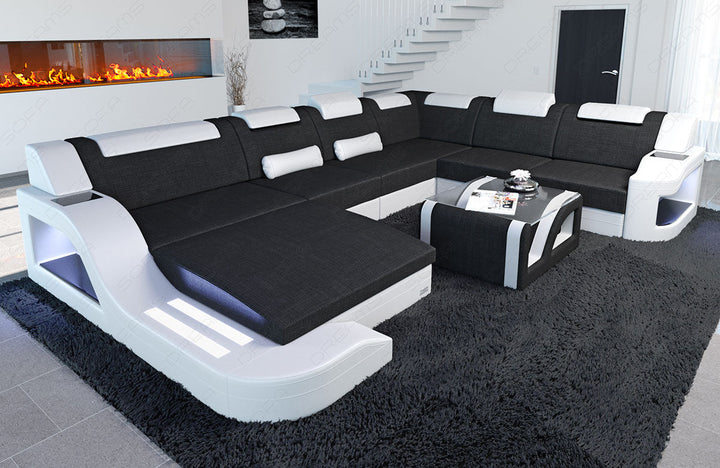 Polster Sofa Wohnlandschaft Palermo XXL in schwarz - Hugo14 Strukturstoff