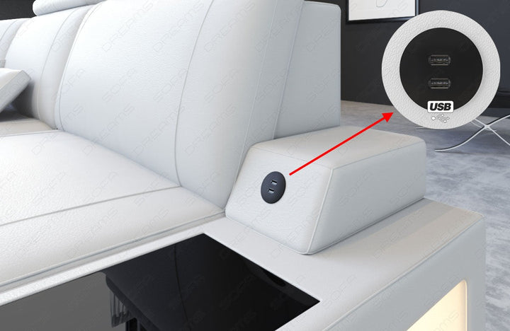 Detailbild vom USB-Anschluss (optional erhÃ¤ltlich) beim Sofa Asti