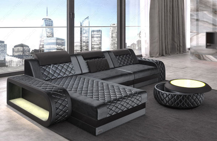 Sofa Berlin in Stoff als L Form Mini in dunkelgrau - SunVelvet1030