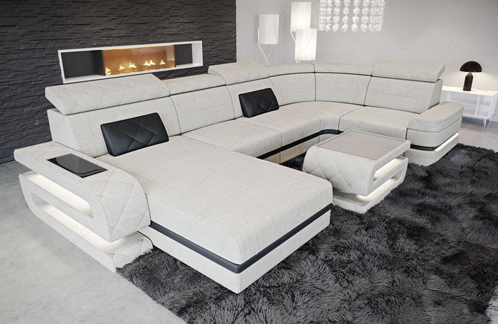 Polstersofa Bologna U Form in elfenbein - Hugo1 Strukturstoff