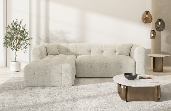 Luxus Ecksofa Sevilla L Form kurz mit Boucl??stoff Bezug - Weiss