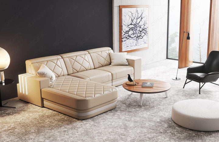 Leder Ecksofa Cesena L Form in beige-weiÃŸ