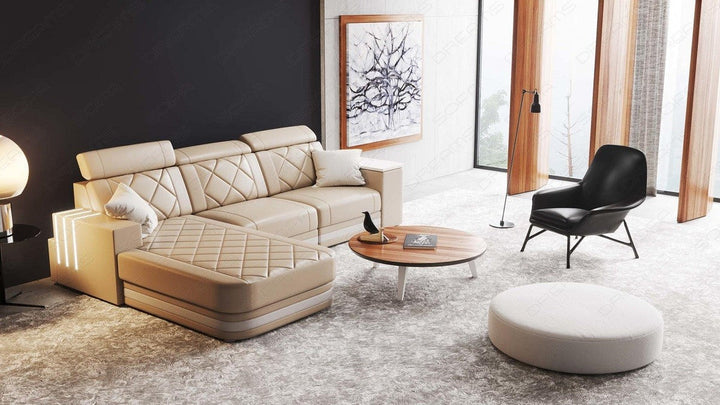 Leder Ecksofa Cesena L Form in beige-weiÃŸ